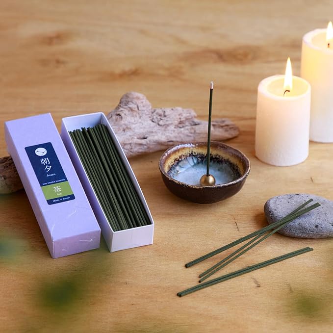 Asayu Japanese Low Smoke Green Tea Incense Sticks 20g Sample Size, 100% Made in Japan with Less Irritation, Non-Toxic Matcha Incense for Morning Energy, Yoga, Meditation or Mindfulness