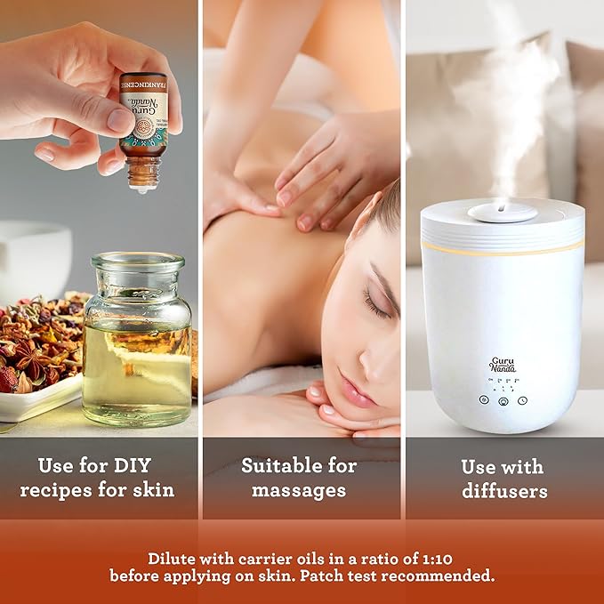 GuruNanda Frankincense Essential Oil, 100% Pure, Natural and Undiluted Diffuser Oil for Aromatherapy, Massages & DIY Recipies, Promotes Comfort & Supports Radiant-looking Skin (0.5 fl Oz)