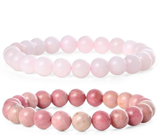 Bivei Natural Gemstone Semi Precious Healing Crystals Handmade Stretchy Round Beads Bracelet, Enhance Positive Energy