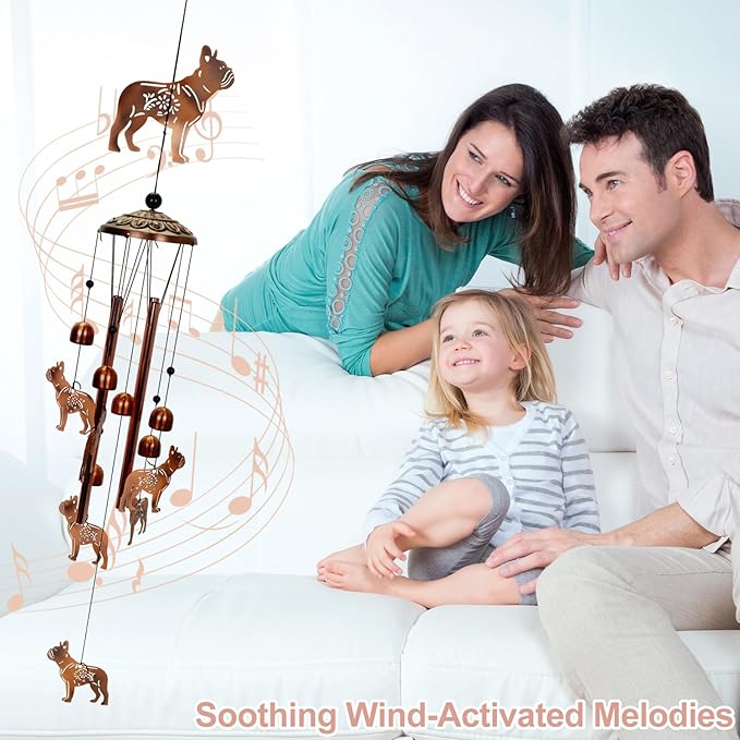 Copper Tone Animal Wind Chimes for Outdoors/Indoors - Dog Designs - Garden, Patio, Yard, Home Decor, for Women, Men, Mom, Birthday, Memorial, Housewarming (Dog)