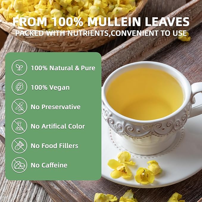 Veyorra Mullein Leaf Tea Bags - 100% Natural & Pure from Mullein Leaves.3g/Bag Non-GMO & Caffeine-Free, Loose Leaf Mullein Herbal Tea For Detox & Respiratory Support (110Bags)