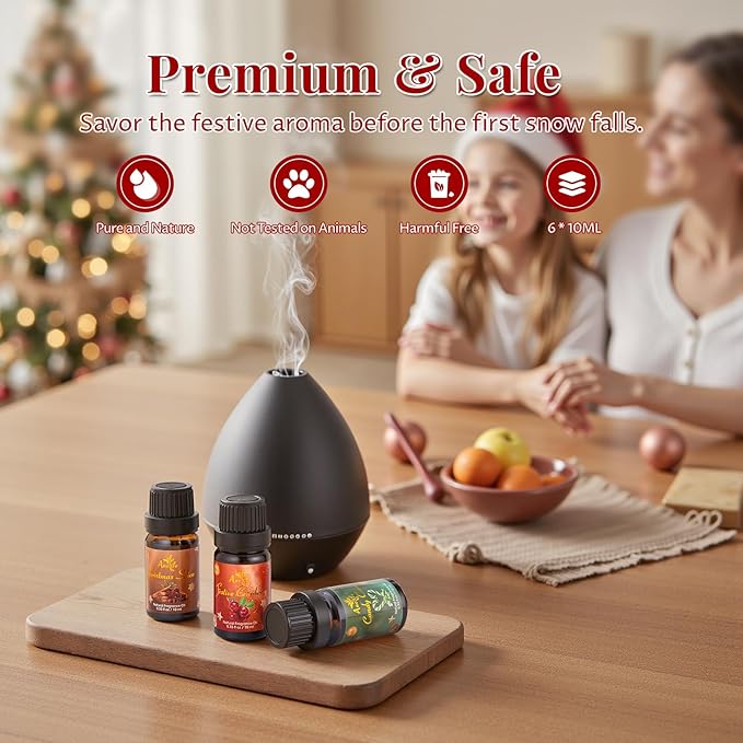 Christmas Essential Oil Set, Essential Oils for Diffusers for Home, Fragrance Oil Gift Set | Gingerbread, Candy Cane, Christmas Tree, Spice, Cranberry, Apple Cider | Aromatherapy, Candle & Soap Making
