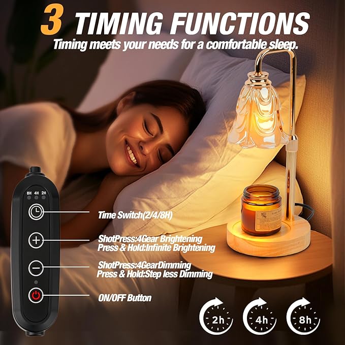 Candle Warmer Lamp with Timer and Dimmer, Electric Wax Warmers for Scented Candles with 5 Brightness Settings, Anti-Glare Lamp with Adjustable Height, Home Decor, Gift for Christmas, Birthday