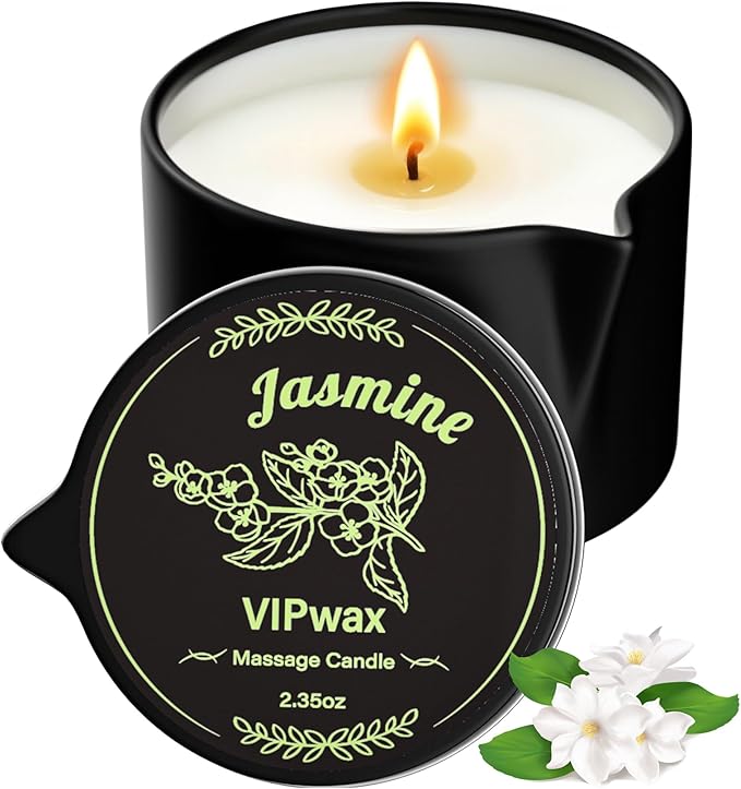 Soybean Wax Warming Massage Oil Candle for Stress Relief and Skin Moisturizing, Couples Massage, Romantic Gift SPA for Home Scented Candle Body Oil - Jasmine Scent 2.35 OZ