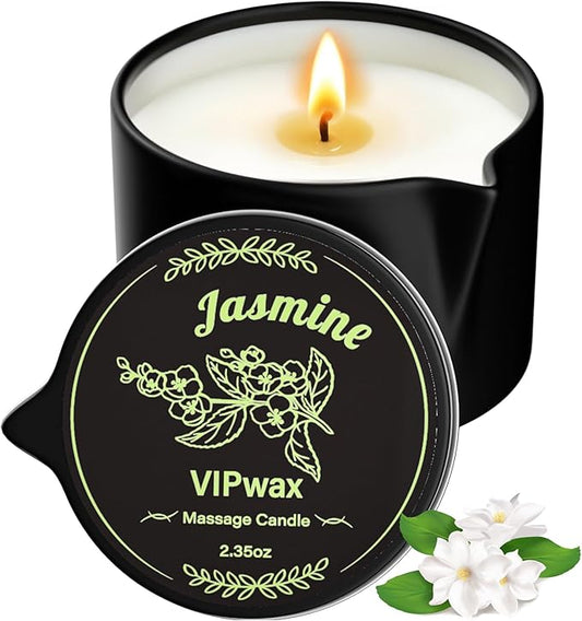 Soybean Wax Warming Massage Oil Candle for Stress Relief and Skin Moisturizing, Couples Massage, Romantic Gift SPA for Home Scented Candle Body Oil - Jasmine Scent 2.35 OZ