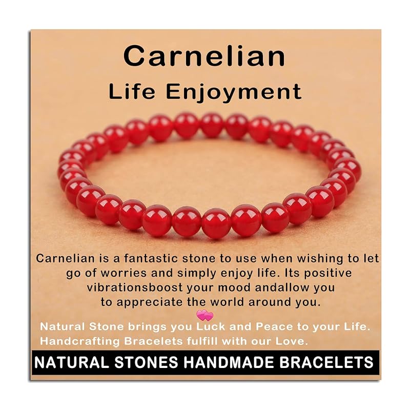 AD Beads Handmade Gemstone Stretch Elastic Bracelet Crystal Healing Reiki Nature's Beauty and Spiritual Essence Unisex (6mm, Carnelian (Life Enjoyment))