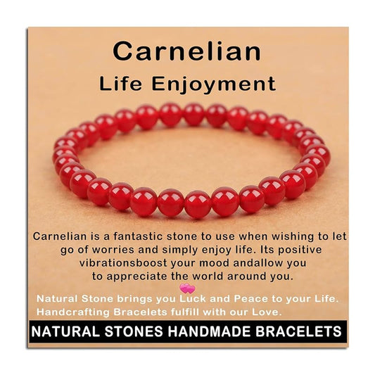 AD Beads Handmade Gemstone Stretch Elastic Bracelet Crystal Healing Reiki Nature's Beauty and Spiritual Essence Unisex (6mm, Carnelian (Life Enjoyment))