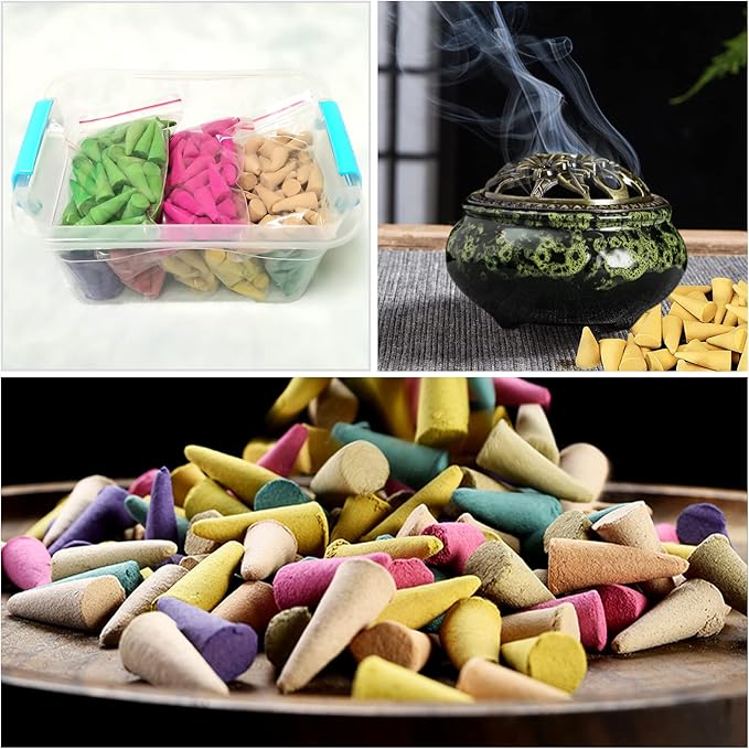 Incense Cones， 8 Mixed (320 Cones Total) Cone Incense Scents, and A Ceramic Incense Burner. Natural Scent Cone， for Meditation, Yoga, Purification, and Aromatherapy.