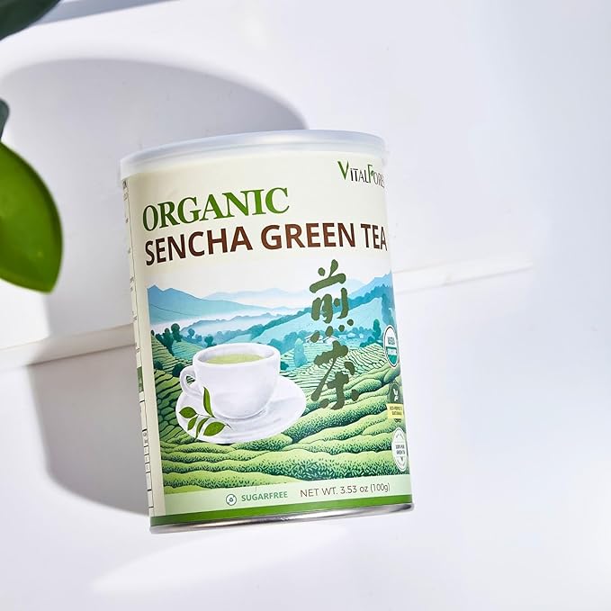 Organic Sencha Green Tea Loose Leaf – 3.53oz/100g, USDA Organic, Whole Leaf Green Tea, VitalForest Premium Steam-Fixed Green Tea, Mild Umami Taste