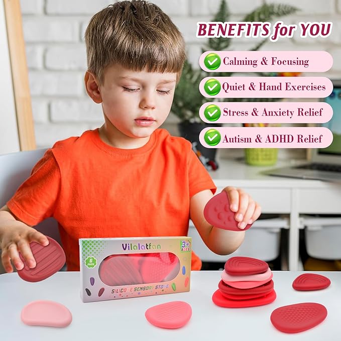 Fidget Toys Sensory Stones for Kids and Adults,6 PCS Texture Worry Stone for Anxiety Autism Teen Calm Down & ADHD Stress Relief,Quiet Fidgets for Classroom Small Prizes Gifts for Travel Toy