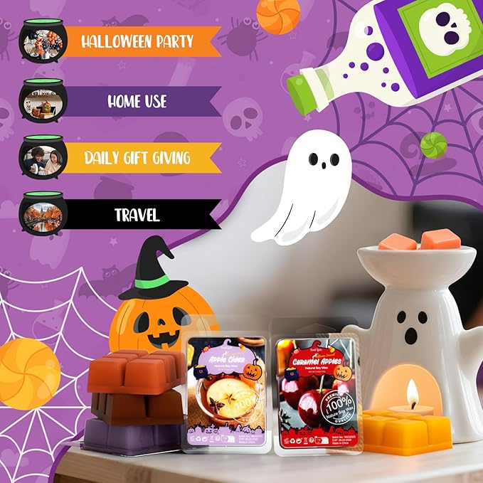 Halloween Scented Wax Melts, Scented Soy Wax Cubes Gift Set for Wax Warmer-Hot Chocolate, Caramel Apple, Caramel Corn, Apple Cider, Candy Corn, Cinnamon Cookies, Halloween Cookies, Pumpkin Pie-8x2.5o