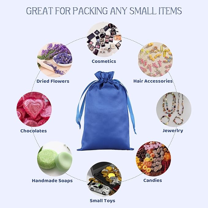 Blue Satin Drawstring Bags, 30Pcs 5x8 Small Gift Bags, For Kids Classroom, Wedding, Birthday, Halloween Party, or Bachelor Party Favors, Shot Glasses, Alcohol Bottle, For Groomsman