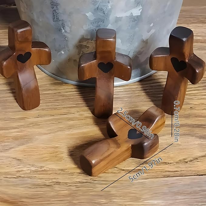 Atlodas Cross My Heart, Encouragement Gift, Relieve Anxiety Comfort for Clutching, Clinging and Praying, Wooden Cross Fidget, Pocket Olive Wood Crosses Religious Gift for Children and Adults (5 Pcs)