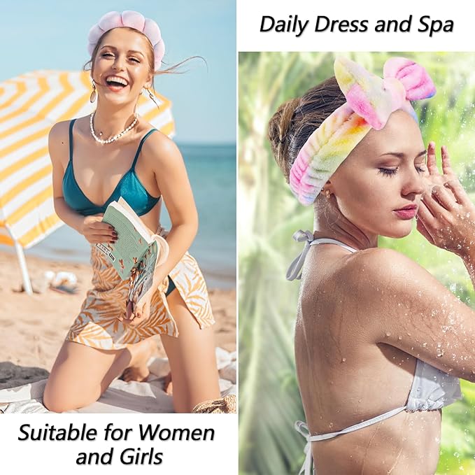 VELSCRUN Spa Headband, Makeup Face Wash Skincare Headbands, 6 Pcs Deep Colorful Sponge Bow Tie Get Ready HairBand Facial Wristband Set, Stuff for Teen Girls Women Trendy Fashion Hair Accessories