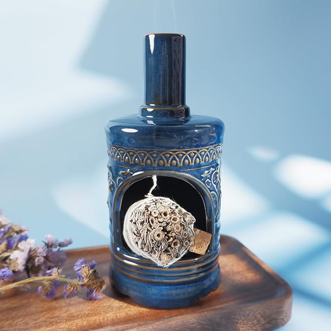 Ceramic Bird & Flower Palo Santo Burner–Stylish Chiminea for Sage、Incense Cones and Candle, Perfect for Meditation, Yoga, Altar & Home Decor – Easy to Clean, Enhance Your Zen Experience