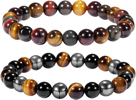Bivei Natural Gemstone Semi Precious Healing Crystals Handmade Stretchy Round Beads Bracelet, Enhance Positive Energy