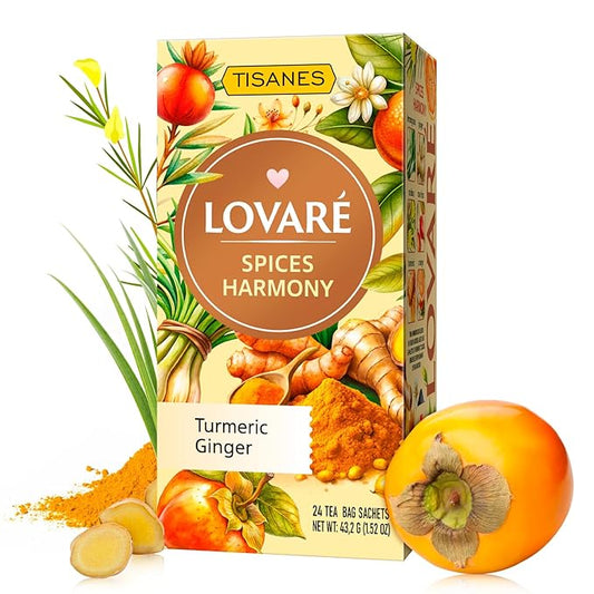 LOVARE Spices Harmony Herbal Tea, Caffeine-Free Fruit & Spice Infusion, Persimmon + Mandarin, 24 Individually Wrapped Bags (1.8 g each), Made in Ukraine (SPICES HARMONY)