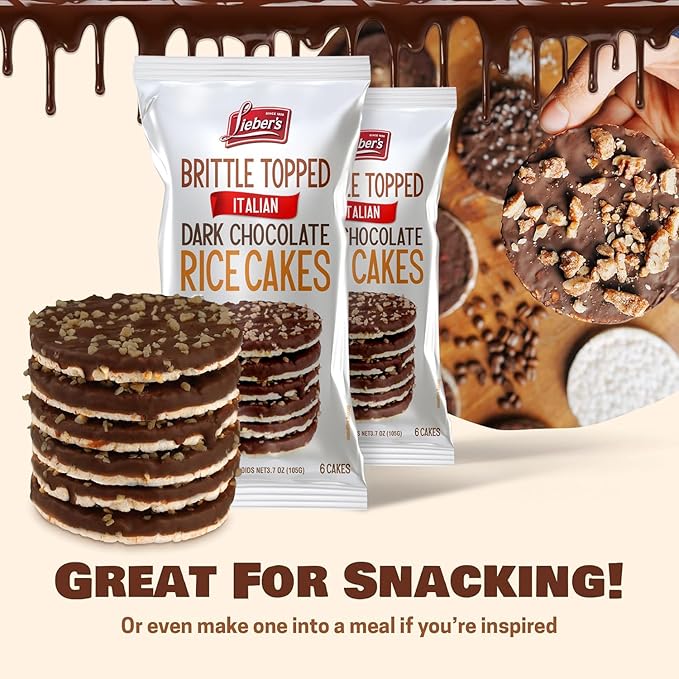 LIEBERS Thin Chocolate Rice Cakes, Kosher Certified Dairy and Dairy Free Options, Gluten Free Snack (Brittle Topped Dark Chocolate)