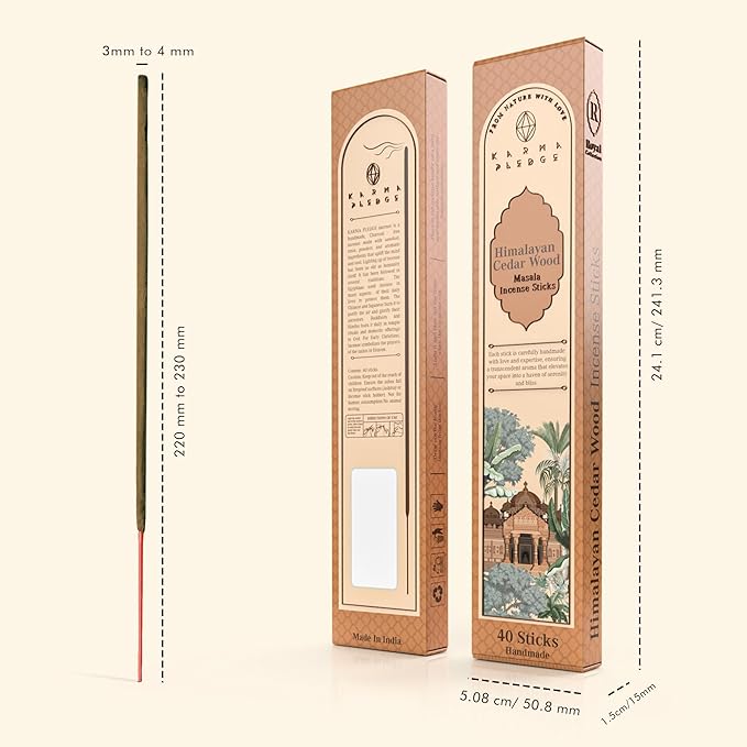 Incense Sticks, Himalayan Cedarwood Incense, Made with Natural Ingredients, Hand Rolled Aromatic Masala, 40 Stick Pack, 45-60 Minute Burn Time, Best for Home Fragrance, Meditation, Yoga, Relaxation