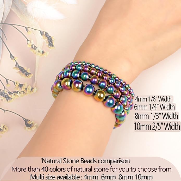 LPBeads Handmade Natural Gemstone Stretch Elastic Bracelet Healing Crystal Round Stone Beads Jewelry Gifts for Women Men