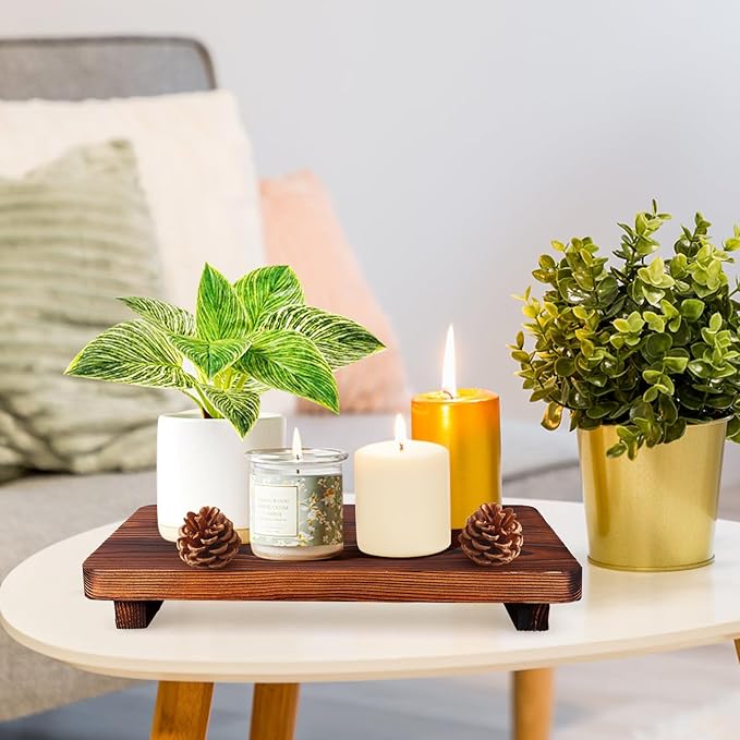 Farmhouse Bathroom Counter Tray Wood Risers Display Stands Kitchen Countertop Trays Decorative Dish Soap Dispenser Holder for Bathroom Sink Accessories Wooden Pedestal Stand Kitchen Decor Vanity Tray