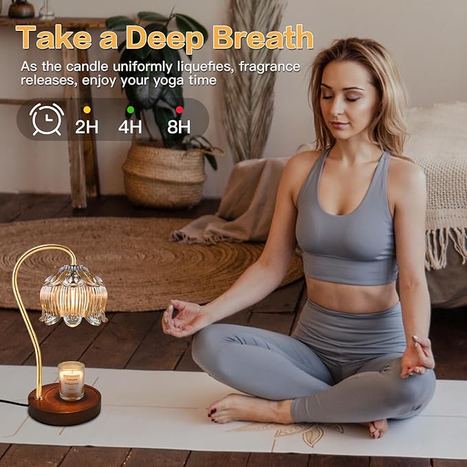 Dimmable Flower Candle Warmer Lamp, Gold Candle Warmer with Timer & 4Bulbs, Womens Gifts for Christmas Birthday, Unique Home Decor for Bedroom Living Room Decor Aesthetic