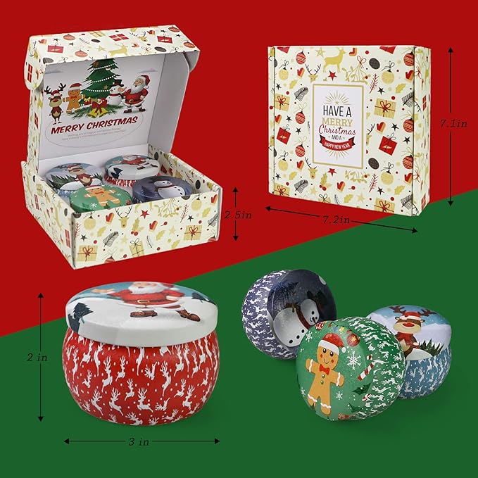 Christmas Candles Gifts for Women, 4 Pack Scented Candles Set,120 Hour Long Lasting Natural Soy Wax Aromatherapy Candle for Meditation, Yoga, Relaxation, SPA, Ideal Gifts for Women