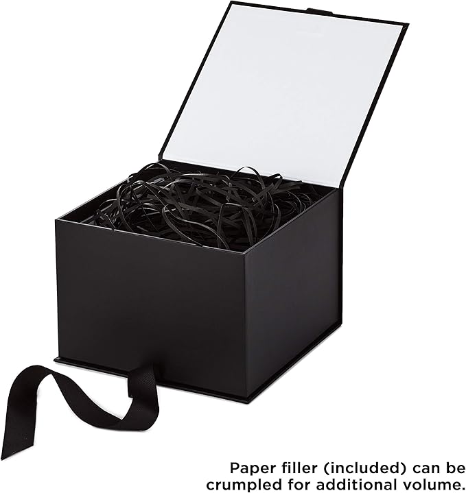 Hallmark Medium Gift Box with Lid and Shredded Paper Fill (Black 7 inch Box) for Weddings, Graduations, Birthdays, Father's Day, Groomsmen Gifts, All Occasion (Pack of 12)