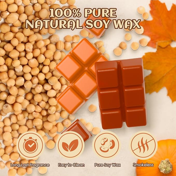 Fall Wax Melts, 8 Pack Scented Wax Cubes, Soy Wax Cubes Strong Autumn Scent, Wax Melts Tarts for Warmer - Pumpkin Pie, Cinnamon, Harvest Spice, Apple Cider and More, Colored Wax Melt Gift Set