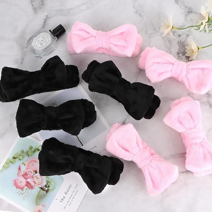 Ondder 8 Pack Makeup Headband Black and Pink Spa Headband Skincare Headbands for Washing Face