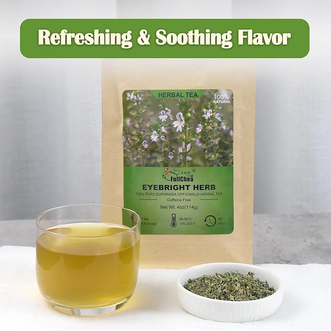 FullChea - Eyebright Herb Tea - 4oz/114g - Natural Tender Euphrasia Officinalis - Dried Eufrasia - Loose Leaf Herbal Tea - Cut & Sifted - Non-GMO - Caffeine-Free