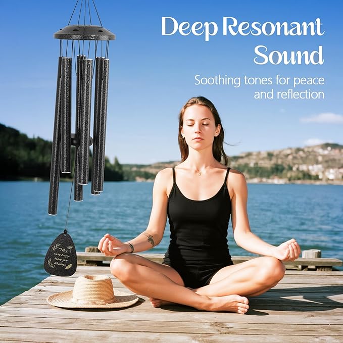 Large Aluminium Wind Chimes for Outdoor - 32" Black Sympathy Wind Chime, Christmas Memorial Gifts for Women, Garden Porch Patio Yard Decorative