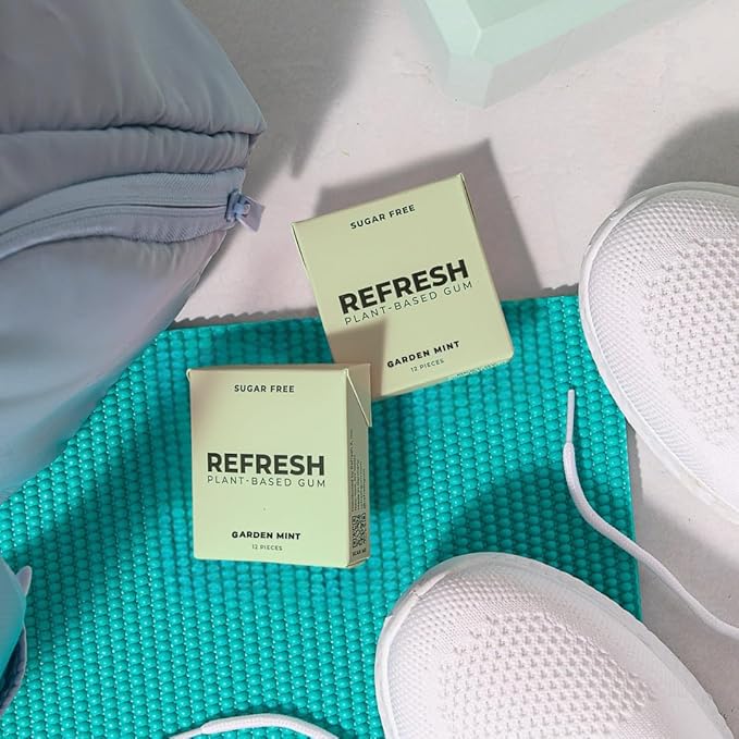 Refresh Gum, Xylitol, Natural, Sugar Free, Plastic Free, Natural Flavors & Organic Ingredients, Plant-Based, Low Calorie, Non GMO, Gluten Free, Vegan, Garden Mint Flavor, 12 Pcs, 12 Pack