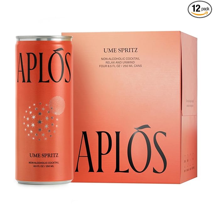 Aplós Canned Ume Spritz Cocktail, Formulated with Adaptogens and Botanicals for Calming & Uplifting, Low Calorie, No Added Sugar Beverage (8.5 fl oz. 12-pack)