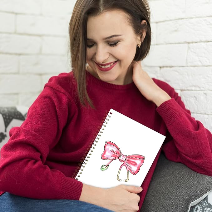 Coquette Pink Bow Nurse Spiral Notebooks, Nurse Appreciation Week Day Gifts Journal, Nursing Supplies for Nurses, Preppy Bow Stethoscope Notebook for Note Taking, 5.5x8.3 Inch