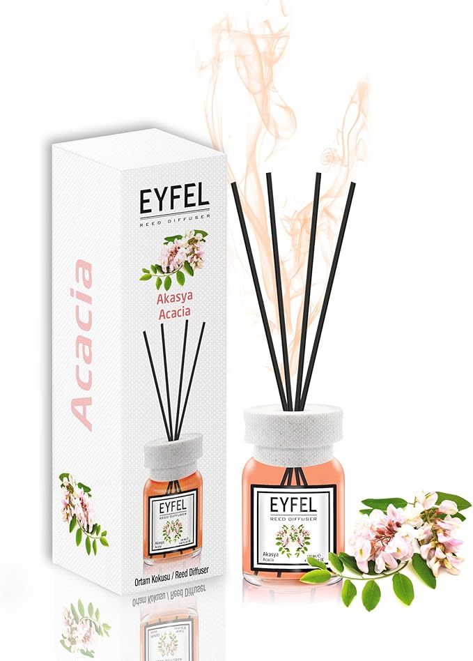 EYFEL Acacia Reed Diffuser Set - 4.05 fl oz Oil Diffuser Sticks, Bathroom & Home Fragrances, Scented Sticks, Home Décor
