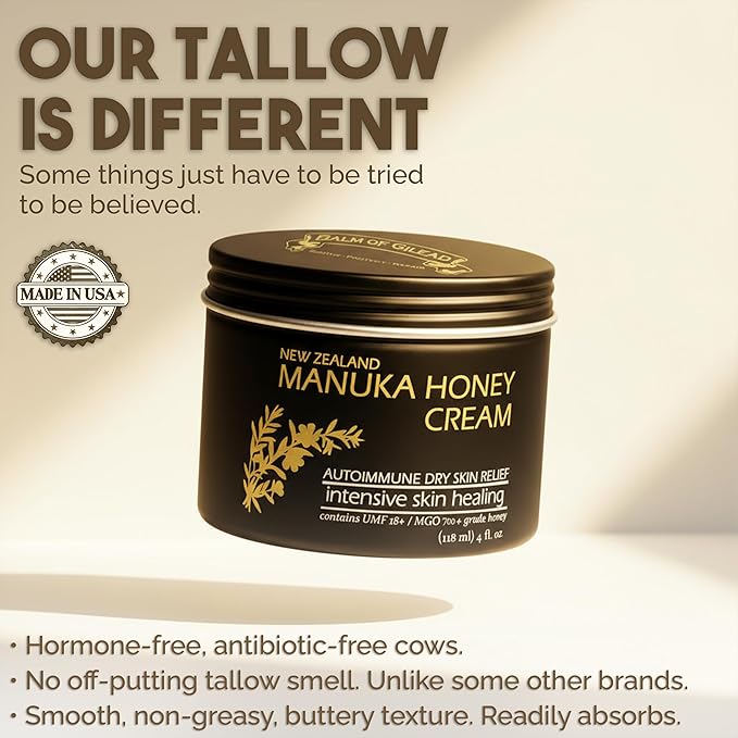 BALM OF GILEAD Manuka Eczema Honey Cream - Moisturizer for Sensitive Skin, Eczema, Psoriasis & Dermatitis - Manuka Honey Ointment, Grassfed Tallow