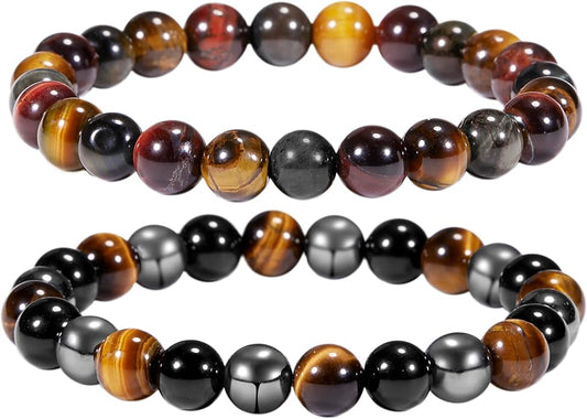 Bivei Natural Gemstone Semi Precious Healing Crystals Handmade Stretchy Round Beads Bracelet, Enhance Positive Energy