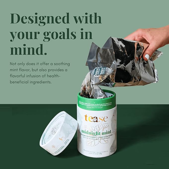 Tease Tea Organic Peppermint Tea - Midnight Mint Digestive Health Herbal Drink, Stomach Relief Caffeine Free Drink Made with Peppermint, Spearmint, and Peach For Calming and Soothing Blend