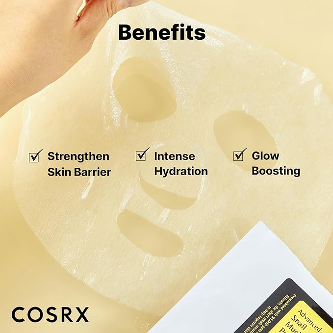 COSRX Snail Mucin Sheet Mask 10 EA with Snail Mucin Serum, Self Care, Face Masks for Dry, Sensitive Skin, Not Tested on Animals, No Parabens, No Sulfates, Korean Skin Care