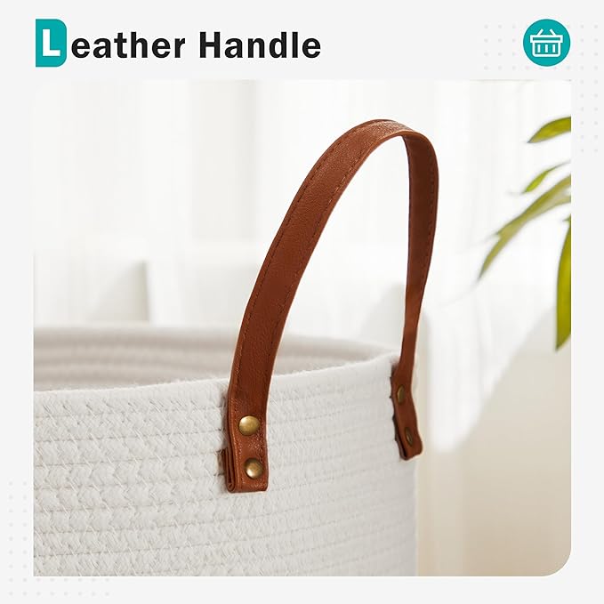 Cotton Rope Laundry Hamper by YOUDENOVA, 72L - Woven Collapsible Laundry Basket - Clothes Storage Basket for Blankets, Laundry Room Organizing, Bedroom Storage, Clothes Hamper – White & Brown