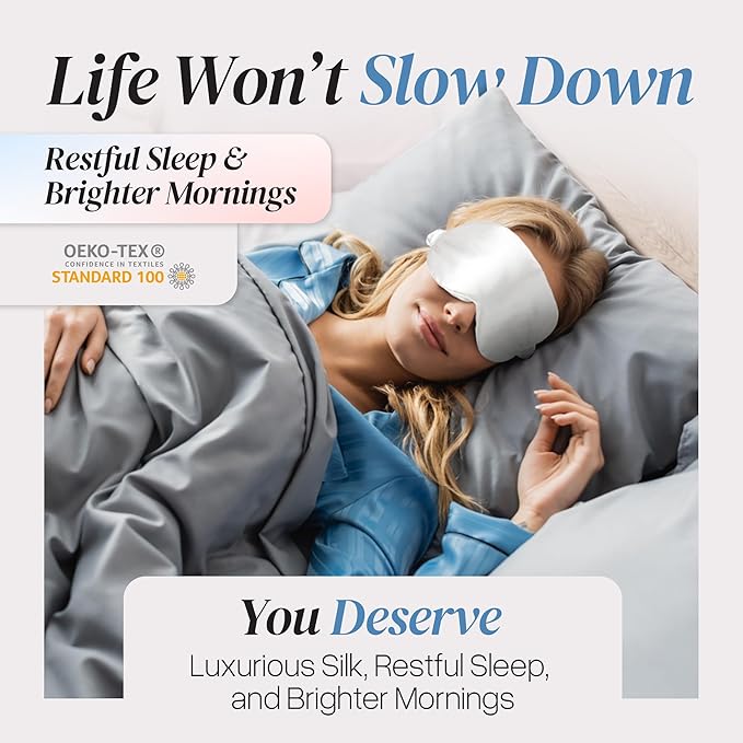 Adjustable Silk Sleep Mask Eye Covers | 100% Pure 6A Mulberry Silk | Blackout & Hypoallergenic | Concealed Strap for Women & Men | for Sleeping & Travel (Ivory White)