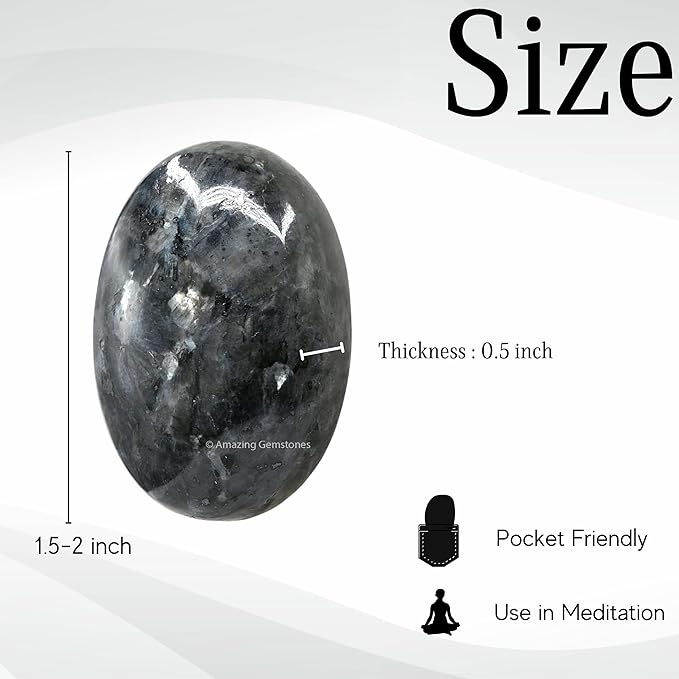 Amazing Gemstone Larvikite Crystals and Healing Stones - Large Palm Stone Crystals Piedra - Crystal for Good Luck, Balanced Positive Energy, Meditation - Unique Stocking Stuffers, Gifts for Women, Men