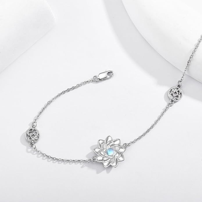 Sterling Silver Lotus Fidget Bracelet Spinning Anxiety Relief Lotus Flower Jewelry Gift for Women