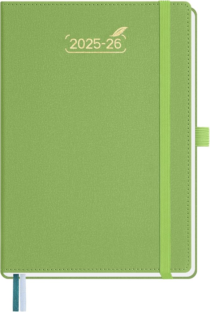 BEZEND 2026 Planner Weekly and Monthly (6" x 8.5"), 2-Column Calendar Book (Jul 25-Dec 26), Dual Schedule for Daily Appointment, Inner Pocket & Tabs, PU Leather Hardcover - Fruit Green