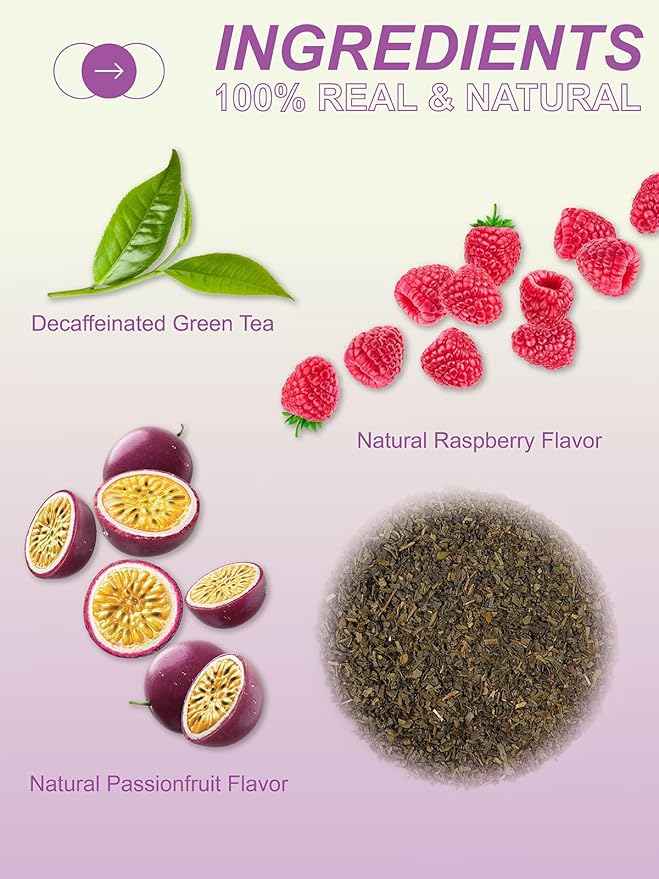 TeeLux Decaf Passionfruit Raspberry Green Tea, Passion Fruit & Raspberry Flavored Decaffeinated Green Tea, Aromatic & Refreshing, 100 Count