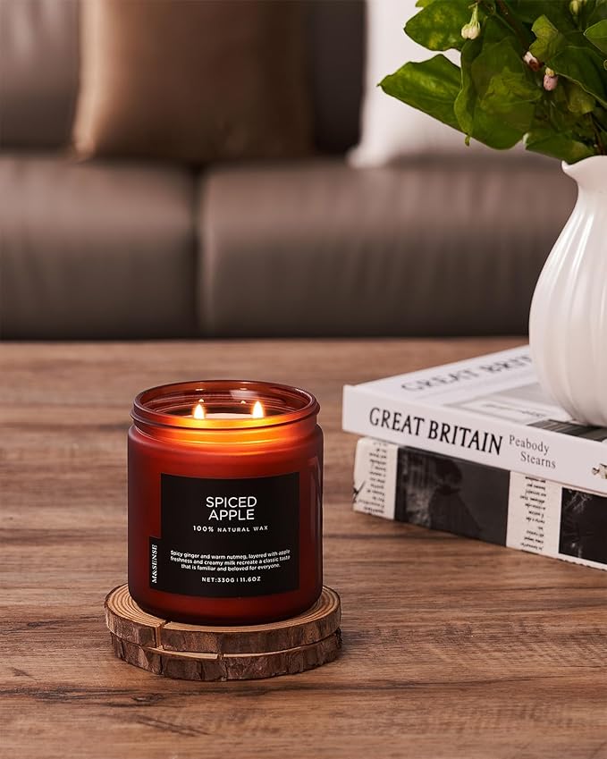 M&SENSE Spiced Apple 2 Wick Fall Scented Candle, 11.6oz Natural Soy Wax Candle for Autumn Decor, Up to 70 Hours Burn Time, Strong Fall Scented Candle Gift for Christmas Holiday Celebration