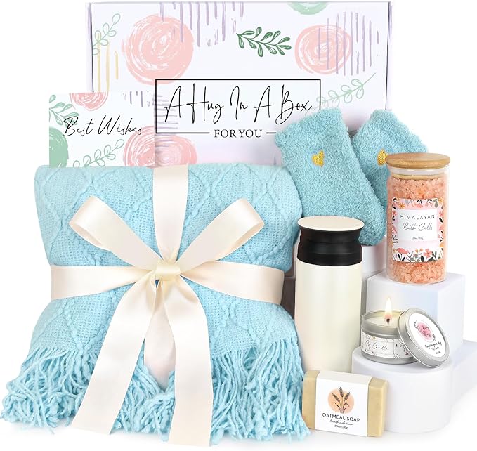 Get Well Soon Gifts for Women - Sympathy Gift BasketSelf Care Gifts for WomenSending a Hug Care PackageAfter Surgery GiftsFeel Better GiftsGet Well Gifts for Best Friend Mom Sister (Blue)