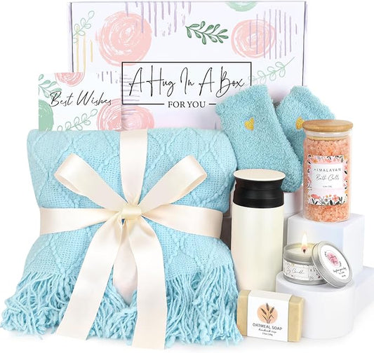 Get Well Soon Gifts for Women - Sympathy Gift BasketSelf Care Gifts for WomenSending a Hug Care PackageAfter Surgery GiftsFeel Better GiftsGet Well Gifts for Best Friend Mom Sister (Blue)
