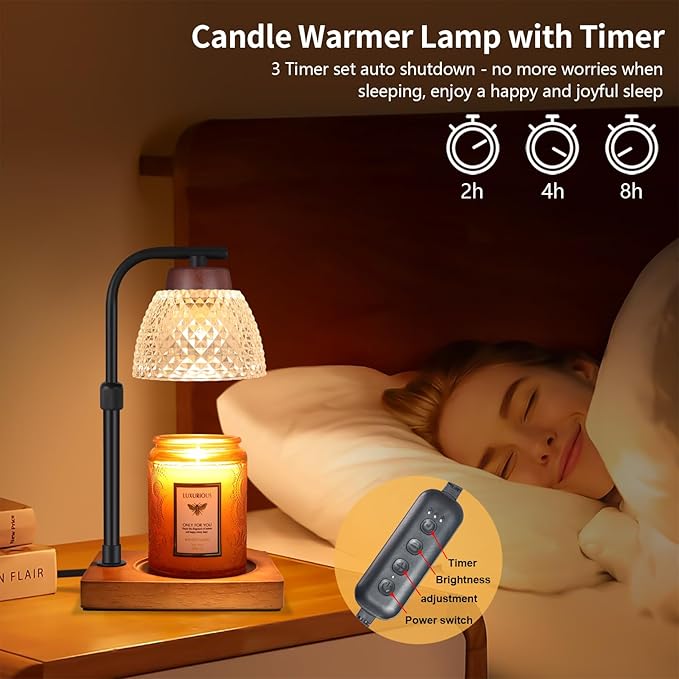 Dimmable Candle Warmer Lamp with Timer, Electric Wax Melt Warmer, lamp candle warmer for Jar Scented Candles Mothers Day Birthday Gifts for Women Mom Grandma, Home Offices Decor Light(Diamond White)